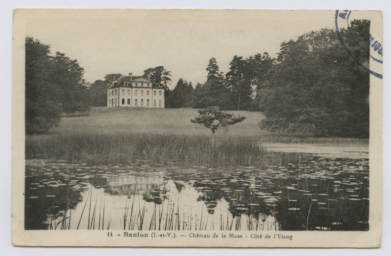 Carte postale ancienne 11. Baulon (I.-et-V.); Château de la Musse. Côté de l'étang.