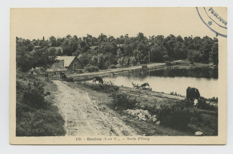 Carte postale ancienne 10. Baulon (I.-et-V.). Bords d'étang.