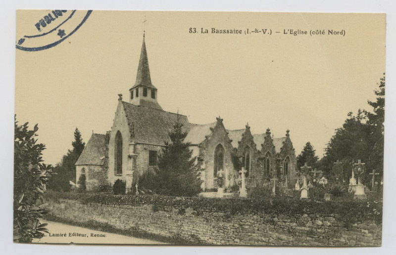 Carte postale ancienne 83. La Baussaine (I.-et-V.). L'église (côté nord)