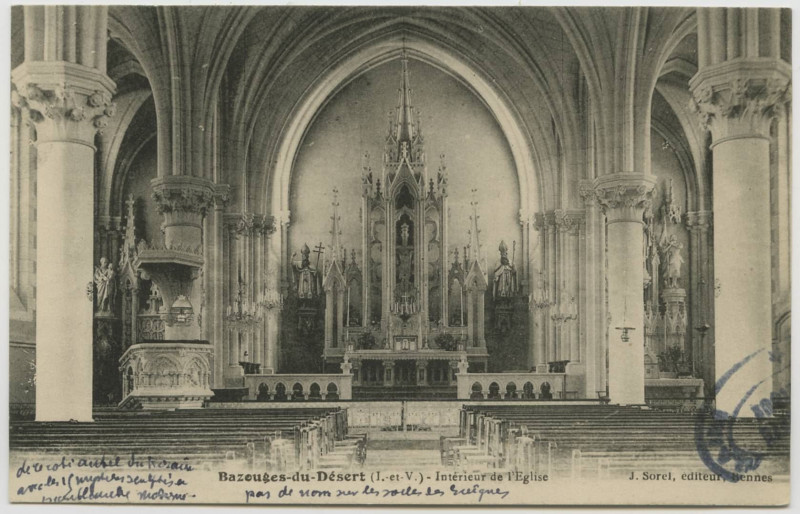 Carte postale ancienne Bazouge-du-Désert (la) (I.-et-V.). Intérieur de l'église