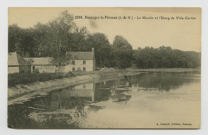 Carte postale ancienne 2088. Bazouges-la-Pérouse (I.-et-V.). Le moulin et l'étang de Ville-Cartier