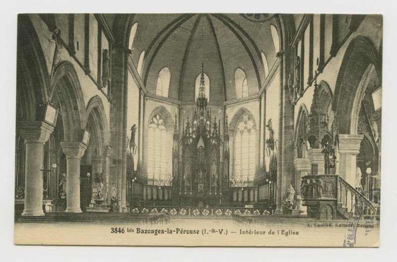 Carte postale ancienne 3846. bis. Bazouges-la-Pérouse (I.-et-V.). Intérieur de l'église