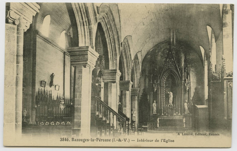 Carte postale ancienne 3846. Bazouges-la-Pérouse (I.-et-V.). Intérieur de l'église.