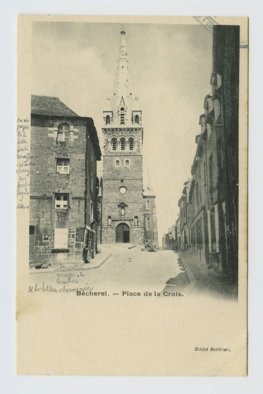Carte postale ancienne Bécherel. Place de la Croix
