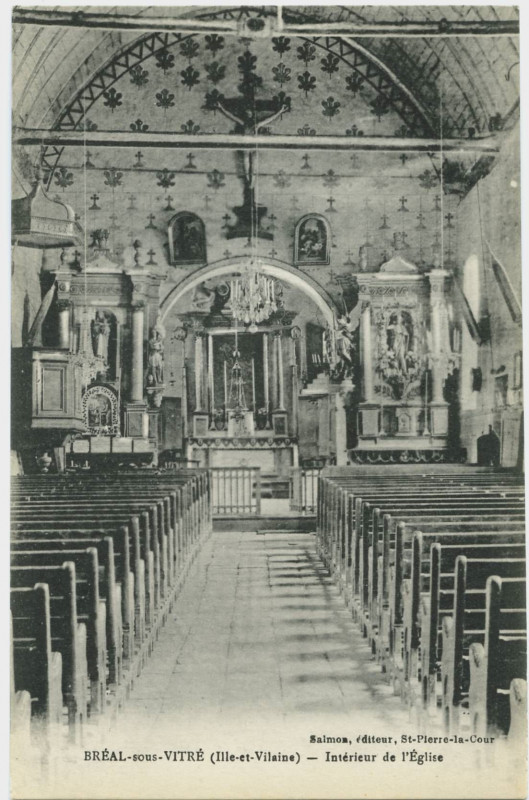 Carte postale ancienne Bréal-sous-Vitré (Ille-et-Vilaine) - Intérieur de l'église