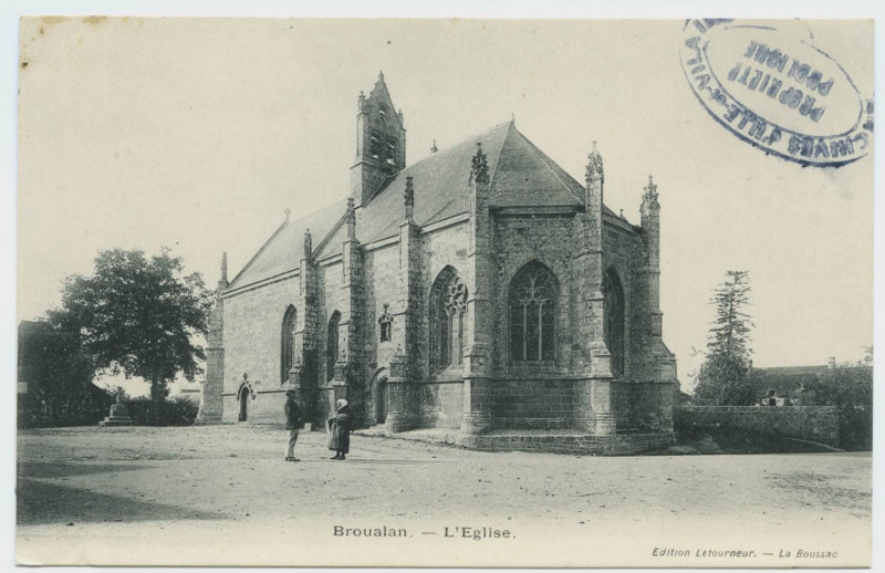 Carte postale ancienne Broualan - L'église