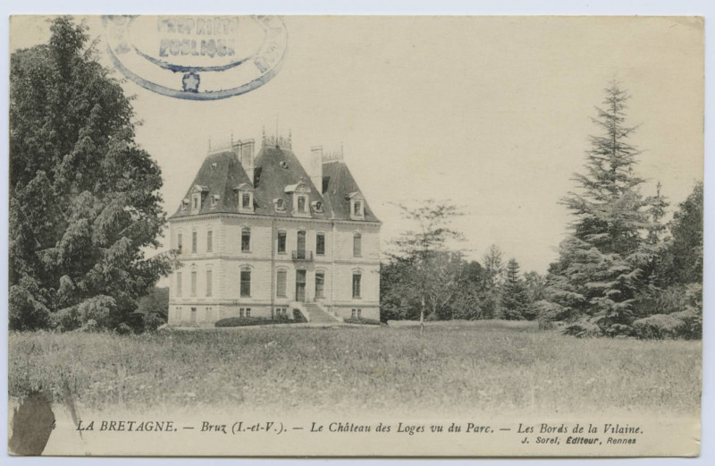 Carte postale ancienne Bruz (I.-et-V.).- Le Château des Loges vu du Parc.- Les bords de la Vilaine.