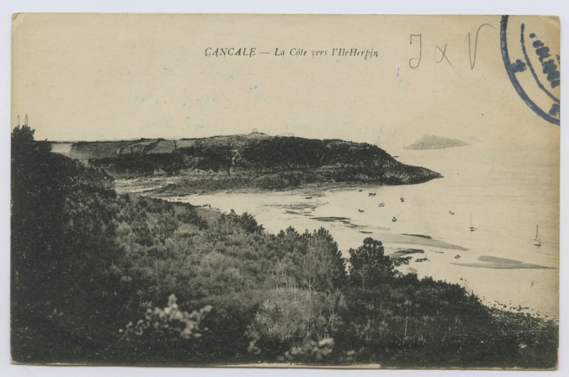 Carte postale ancienne Cancale - La Côte vers l'île Herpin