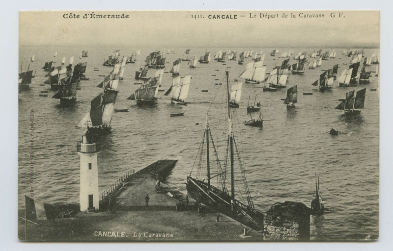 Carte postale ancienne 1411. Cancale - Le départ de la Caravane G.F
