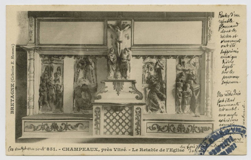 Carte postale ancienne 851. - CHAMPEAUX, près Vitré. -Le Retable de l'Eglise.