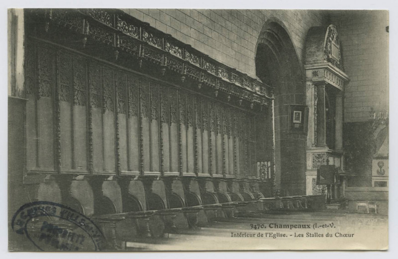 Carte postale ancienne 3470. Champeaux (I.-et-V.). Intérieur de l'Eglise. - Les Stalles du Choeur.