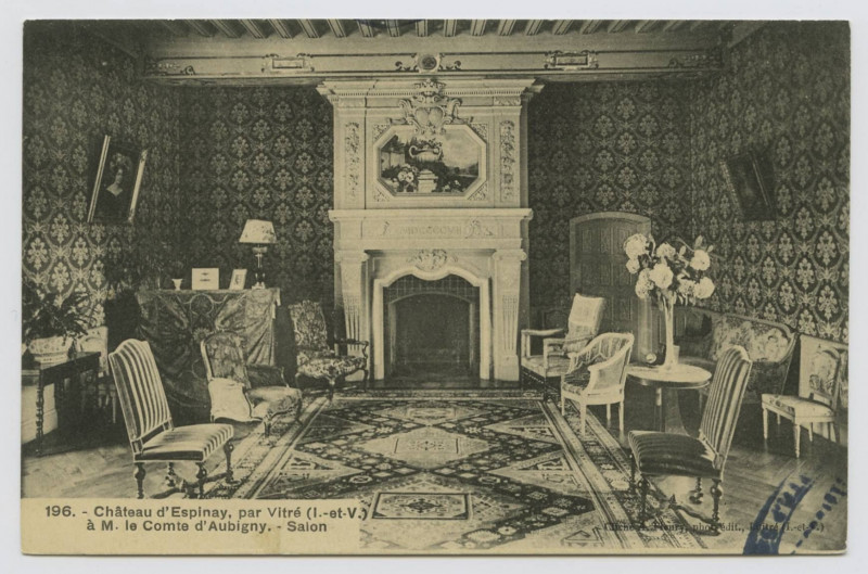 Carte postale ancienne 196. - Château d'Espinay, par Vitré (I.-et-V.) à M. le Comte d'Aubigny. - Salon.