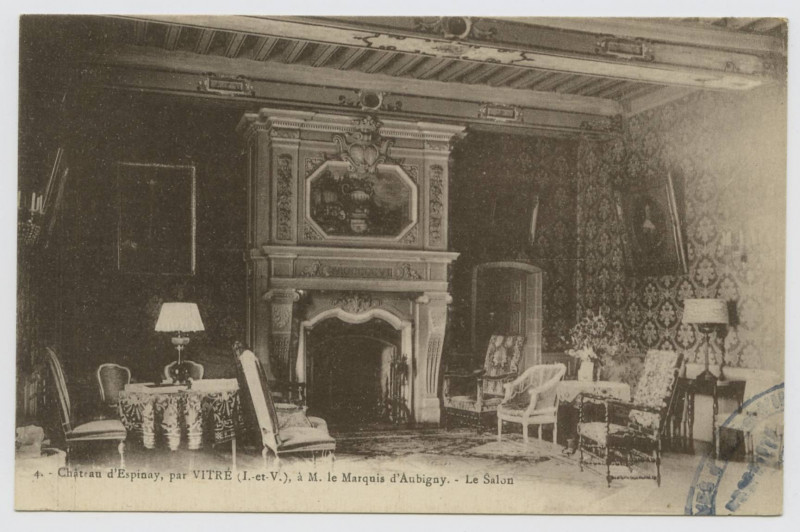 Carte postale ancienne 4. - Château d'Espinay, par Vitré (I.-et-V.), à M. le Marquis d'Aubigny. - Le Salon.