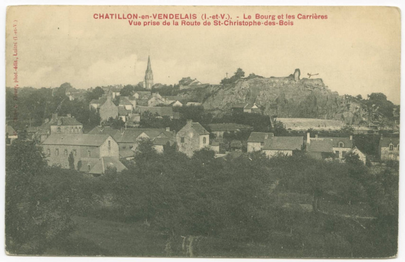 Carte postale ancienne Chatillon-en-Vendelais (I.-et-V.). - Le Bourg et les Carrières - Vue prise de la Route de St-Christophe-des-Bois.