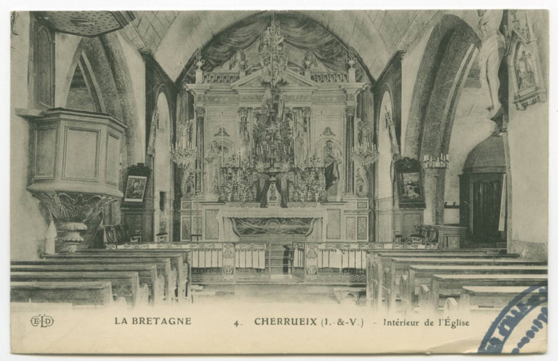 Carte postale ancienne 4. Cherrueix (I.-&-V.) - Intérieur de l'Eglise.