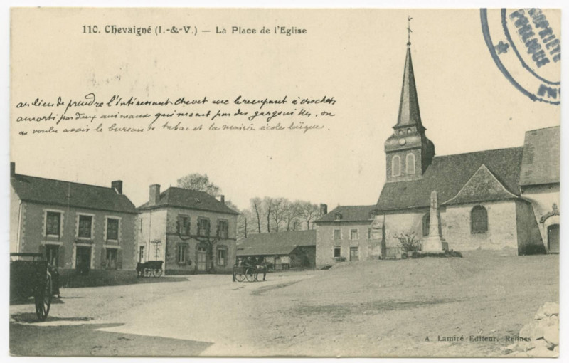 Carte postale ancienne 110. Chevaigné (I.-&-V.) _ La Place de l'Eglise.