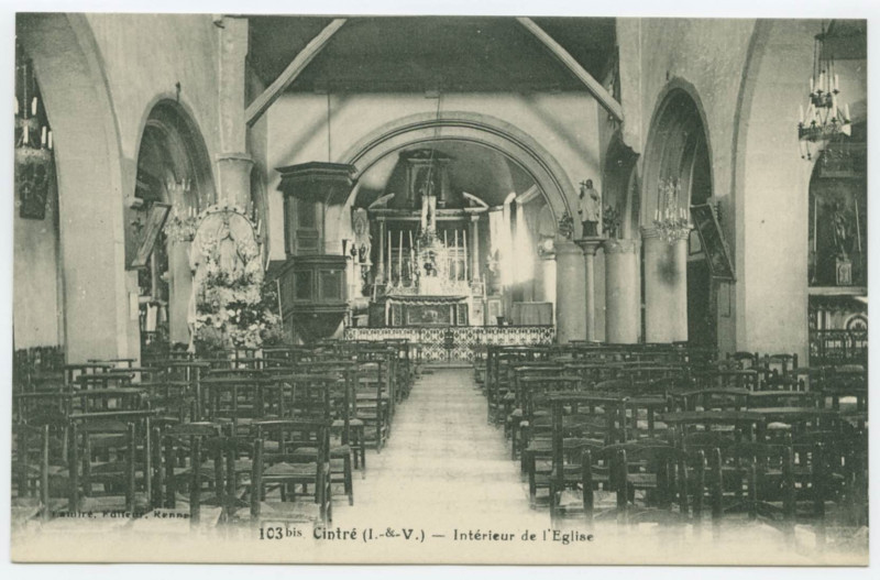Carte postale ancienne 103bis Cintré (I.-&-V.) _ Intérieur de l'Eglise.