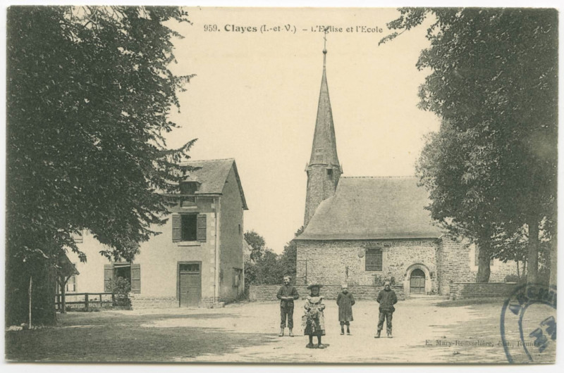 Carte postale ancienne 959. Clayes (I.-et-V.) - L'Eglise et l'Ecole.