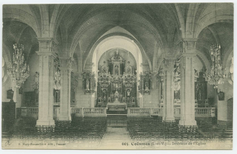 Carte postale ancienne 665. Coësmes (I.-et-V.) _ Intérieur de l'Eglise.