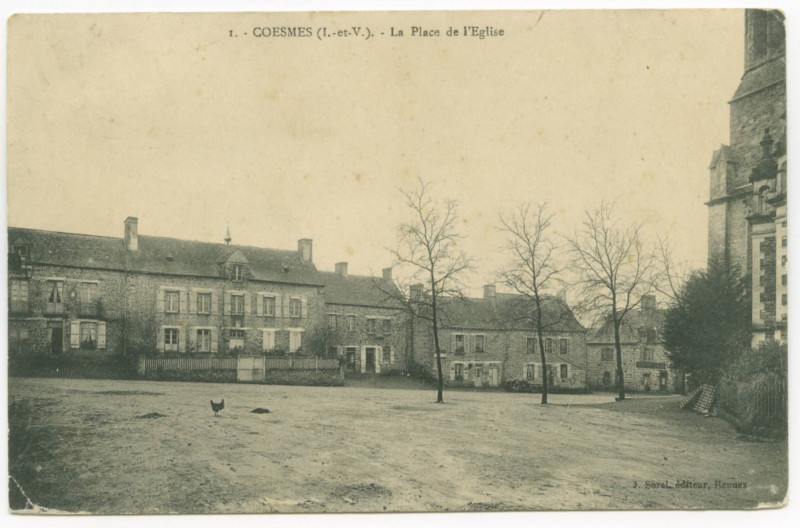 Carte postale ancienne 1. - Coesmes (I.-et-V.). - La Place de L'Eglise.
