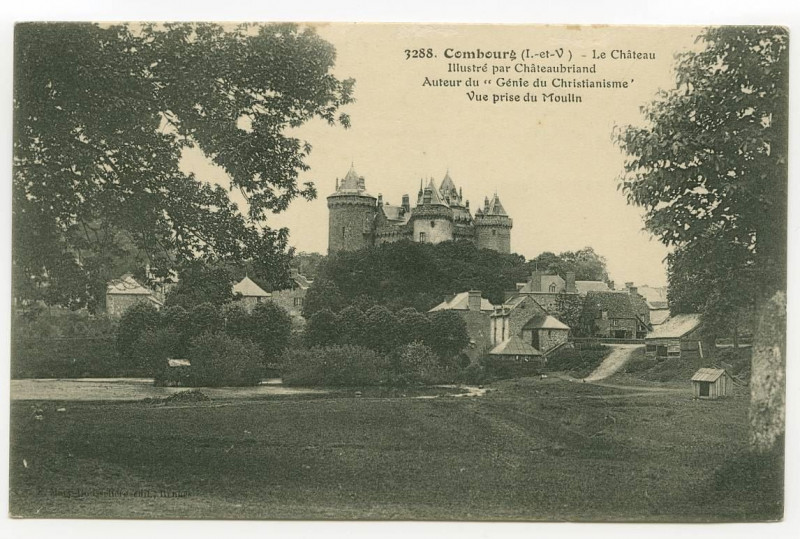 Carte postale ancienne 3288. Combourg (I.-et-V.) - Le Château - Illustré par Châteaubriand - Auteur du Génie du Christianisme - Vue prise du Moulin.