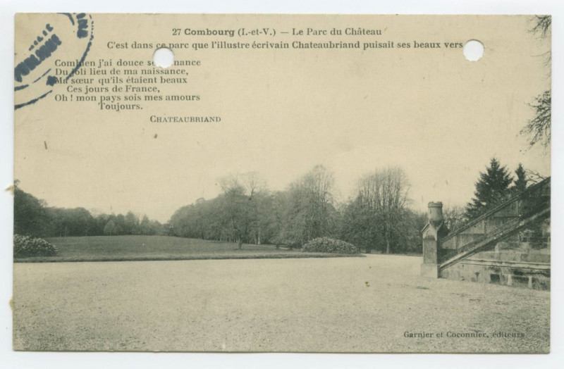 Carte postale ancienne 27 Combourg (I.-et-V.) - Le Parc du Château.
