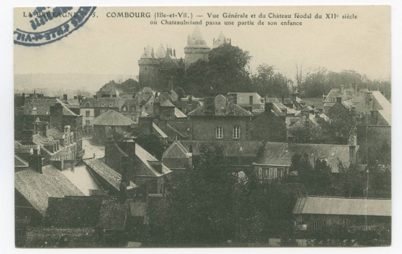 Carte postale ancienne 5. Combourg (Ille-et-Vilaine ). Vue Generale et du Château féodal du XIIe siècle où Chateaubriand passa une partie de son enfance.