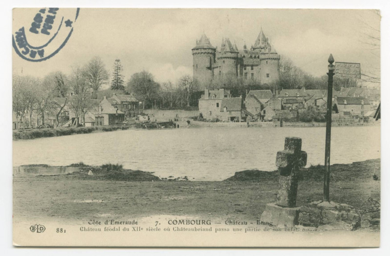 Carte postale ancienne 7. Combourg _ Château - Etang - Château féodal du XIIe siècle où Châteaubriand passa une partie de son enfance.