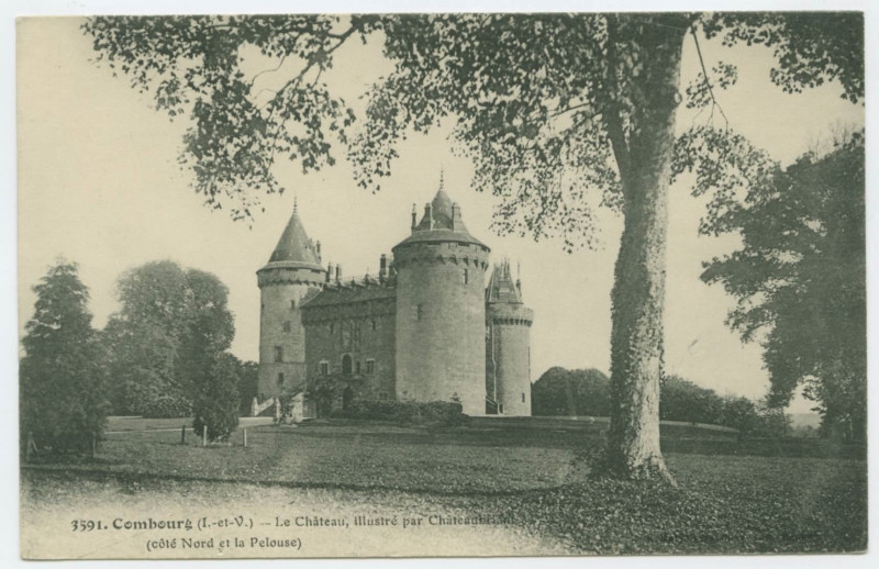Carte postale ancienne 3591. Combourg (I.-et-V.) - Le Château, illustré par Châteaubriant - (côté Nord et la Pelouse).