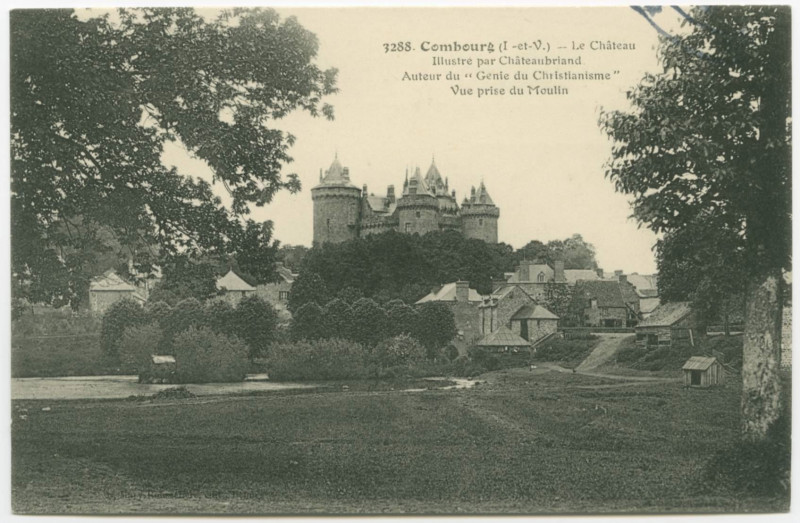 Carte postale ancienne 3288. Combourg (I.-&-V.) - Le Château - Illustré par Châteaubriand - Auteur du Génie du Christianisme - Vue prise du Moulin.