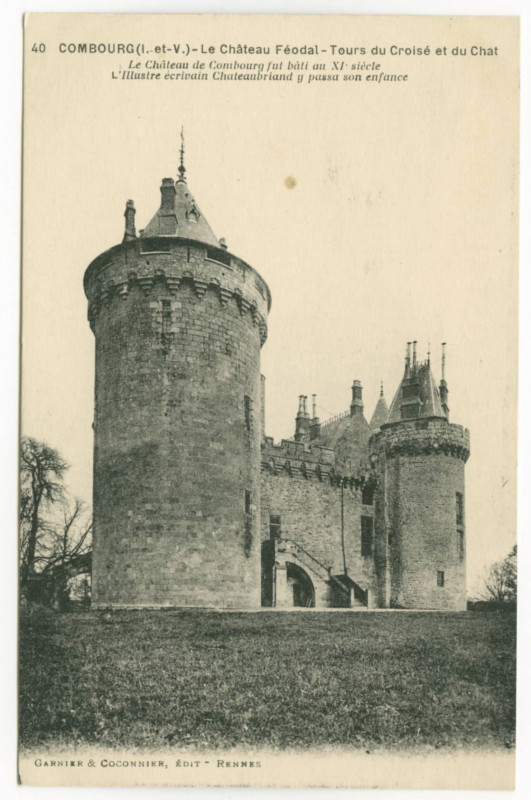 Carte postale ancienne 40 Combourg (I.-et-V.) - Le Château Féodal - Tours du Croisé et du Chat.