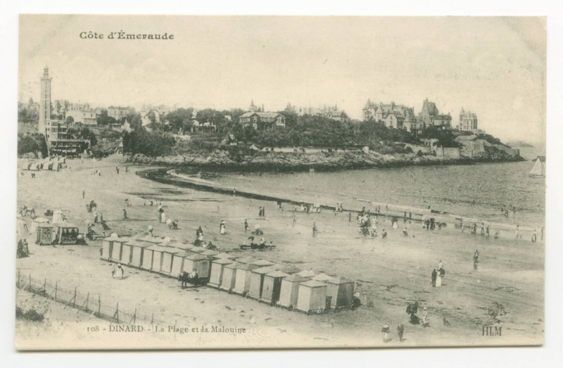 Carte postale ancienne 108 - Dinard - La Plage et la Malouine.
