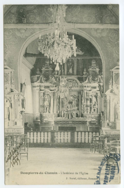 Carte postale ancienne Dompierre du Chemin - L'Intérieur de l'Eglise.