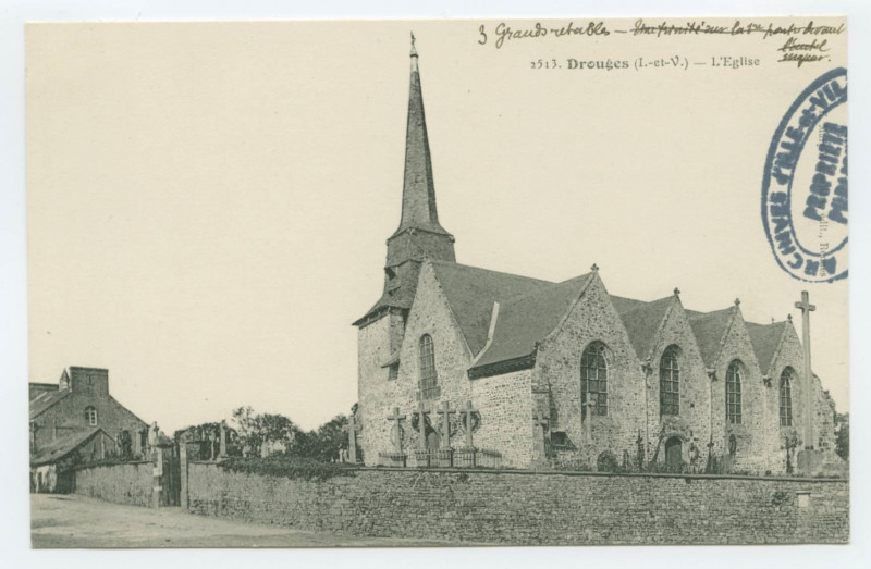 Carte postale ancienne 2513. Drouges (I.-et-V.) - L'Eglise.