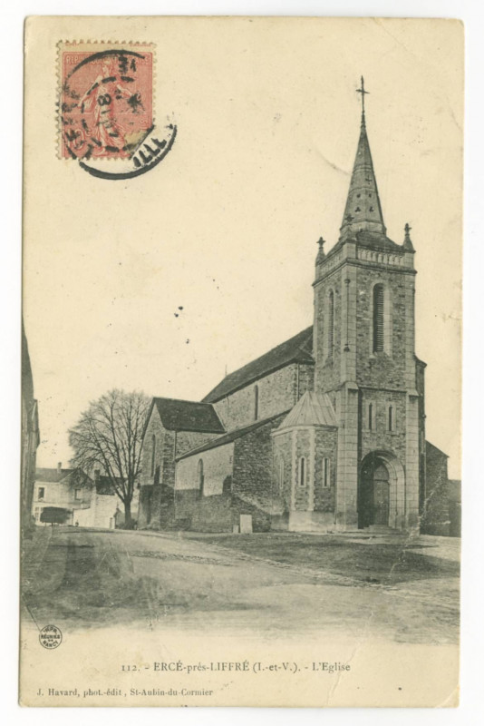 Carte postale ancienne 112. - Erce-près-Liffre (I.-et-V.). - L'Eglise.