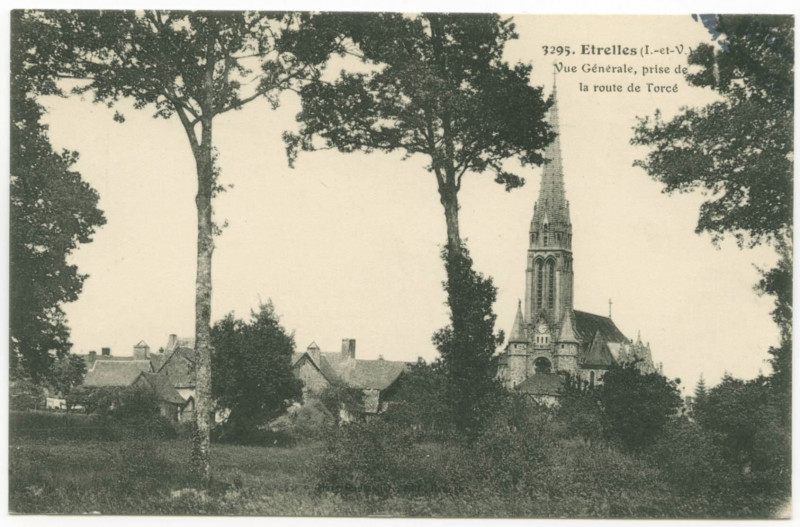 Carte postale ancienne 3295. Etrelles (I.-et-V.) Vue GENERALE, prise de la route de Torcé.