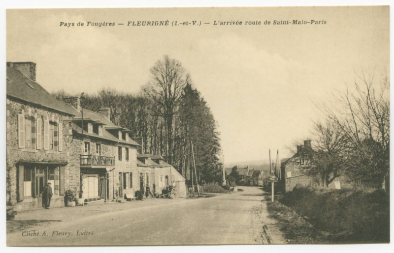 Carte postale ancienne Pays de Fougères - Fleurigne (I.-et-V.) - L'Arrivée route de Saint-Malo-Paris.