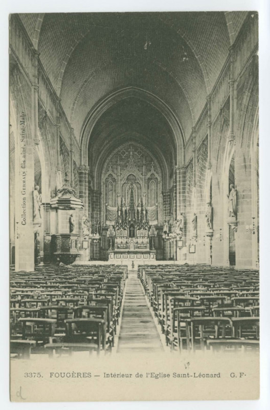 Carte postale ancienne 3375. Fougeres - Intérieur de l'Eglise Saint-Léonard G. F.