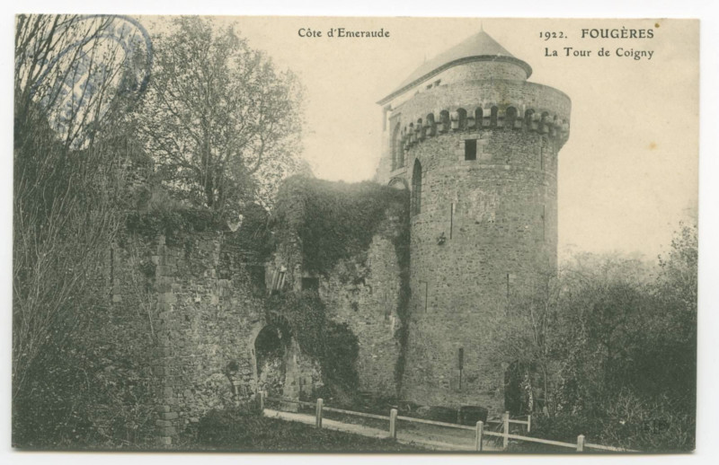 Carte postale ancienne 1922. Fougeres - La Tour de Coigny.