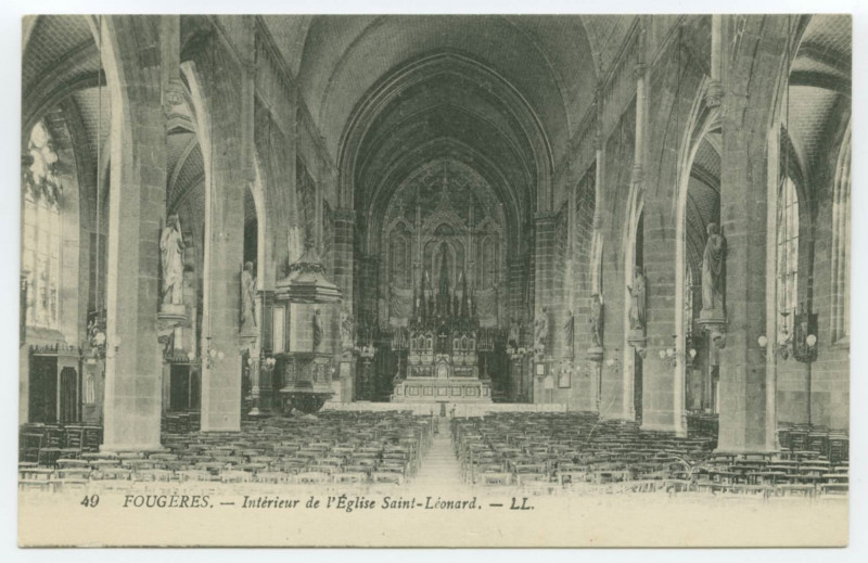Carte postale ancienne 49 Fougeres. - Intérieur de l'Eglise Saint-Léonard. _ Ll.