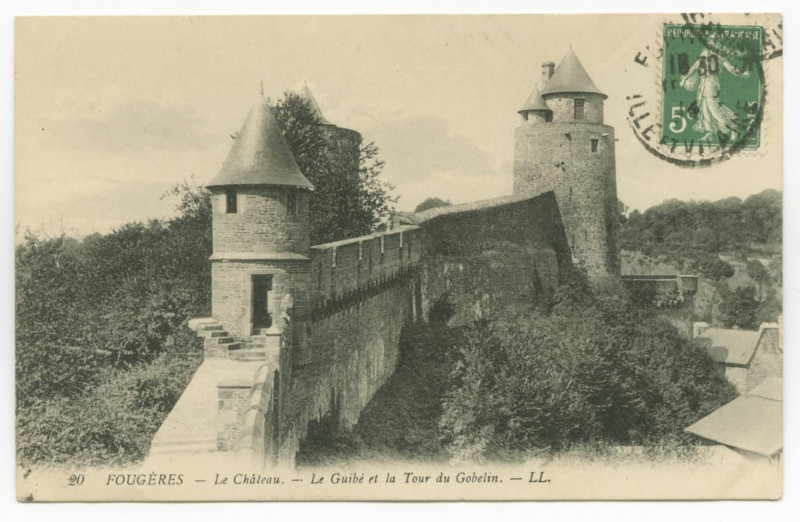 Carte postale ancienne 20 Fougeres _ Le Château. _ Le Guibé et la Tour du Gobelin. _ Ll.