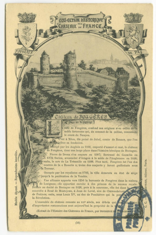 Carte postale ancienne Extrait de l'Histoire des Châteaux de France.