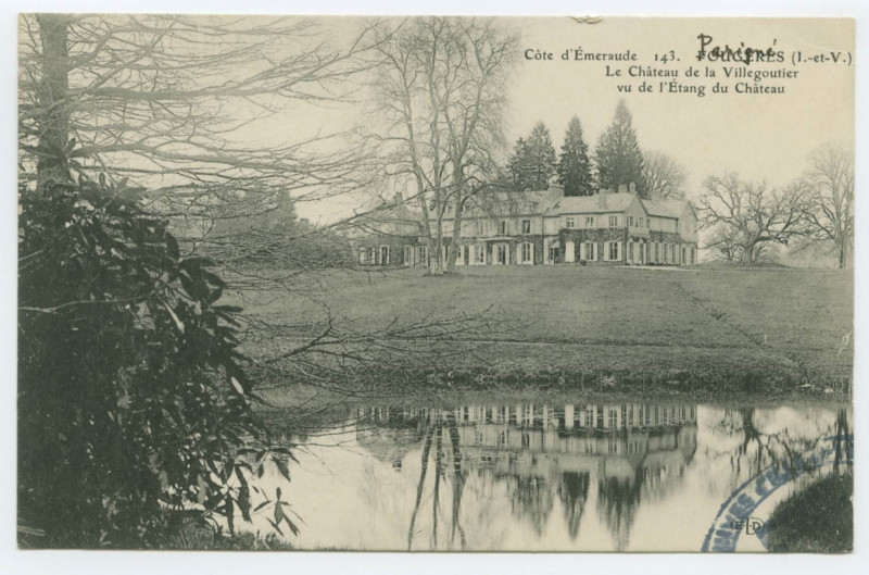 Carte postale ancienne 143. Fougeres (I.-et-V.) - Le Château de la Villegoutier vu de l'Etang du Château.