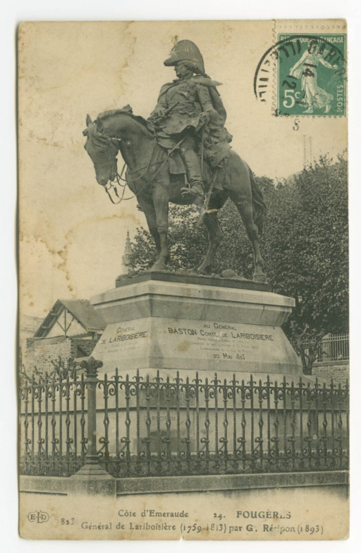 Carte postale ancienne 24. Fougeres - 823 Général de Lariboisière (1759-1813) par G. Récipon (1893).