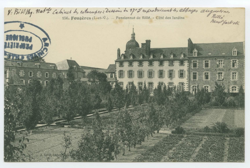 Carte postale ancienne 156. Fougères (I.-et-V.). _ Pensionnat de Rillé. - Côté des Jardins.