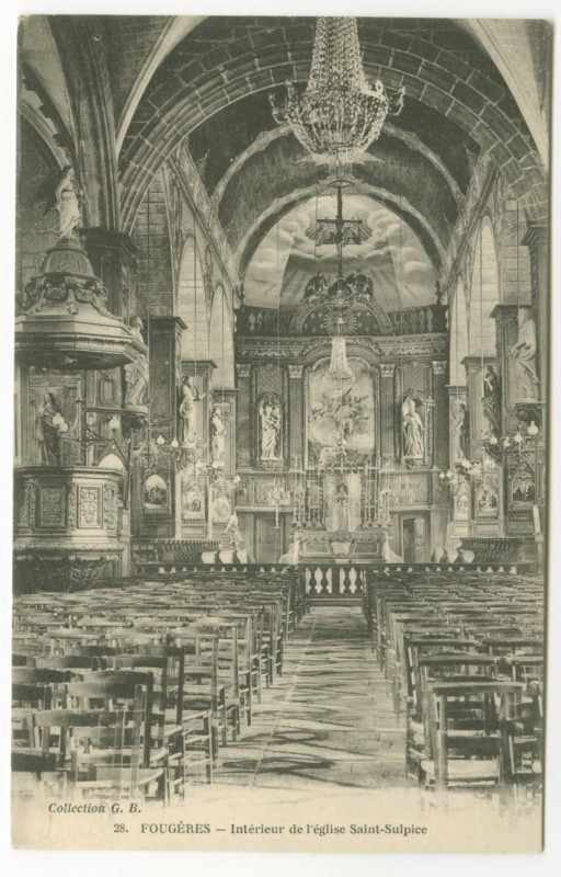Carte postale ancienne 28. Fougeres - Intérieur de l'église Saint-Sulpice.