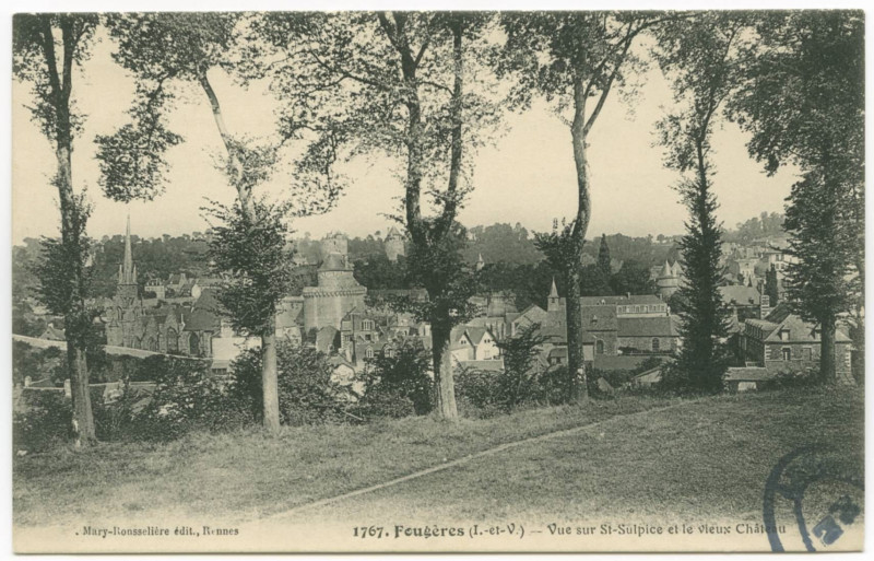Carte postale ancienne 1767. Fougères (I.-et-V.) _ Vue sur St-Sulpice et le vieux Château.