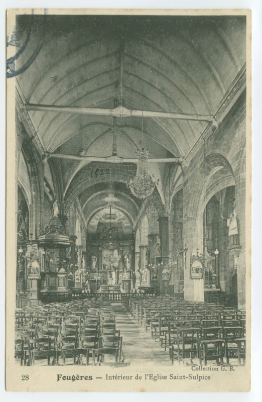 Carte postale ancienne 28 Fougères - Intérieur de l'Eglise Saint-Sulpice.