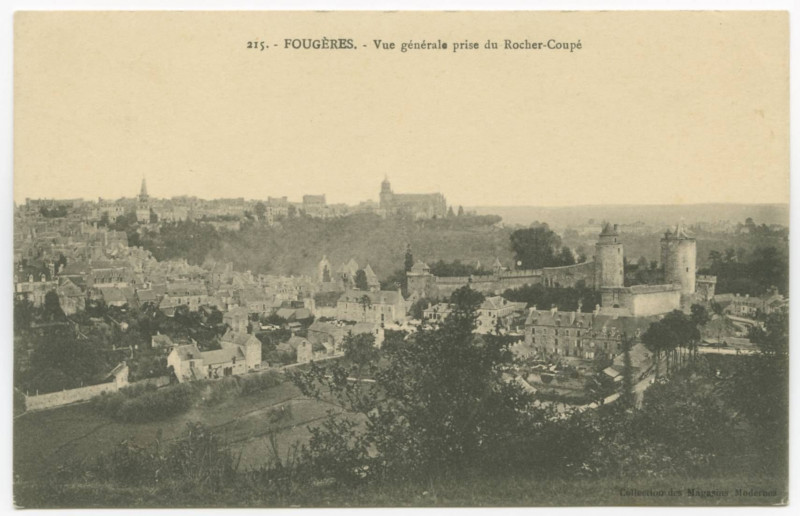 Carte postale ancienne 215. - Fougeres. - Vue Generale prise du Rocher-Coupé.
