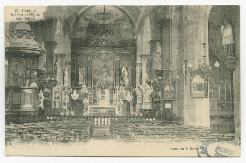 Carte postale ancienne 59 - Fougeres - Intérieur de l'Eglise Saint-Sulpice.